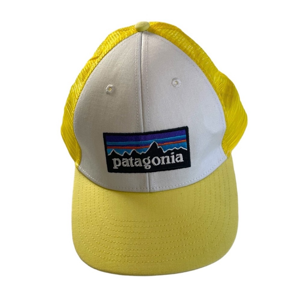 Patagonia P-6 LoPro Trucker Hat White Loke Yellow SnapBack EUC
